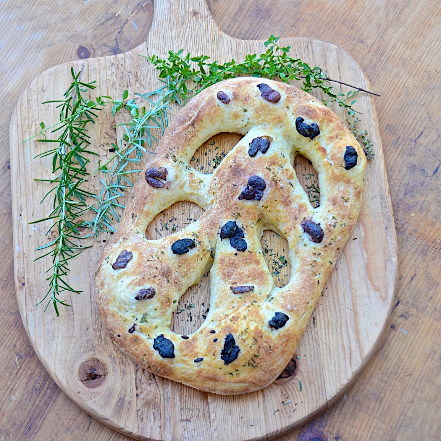 Fougasse with olives, thyme and rosemary Olive Oil and Lemons Dina