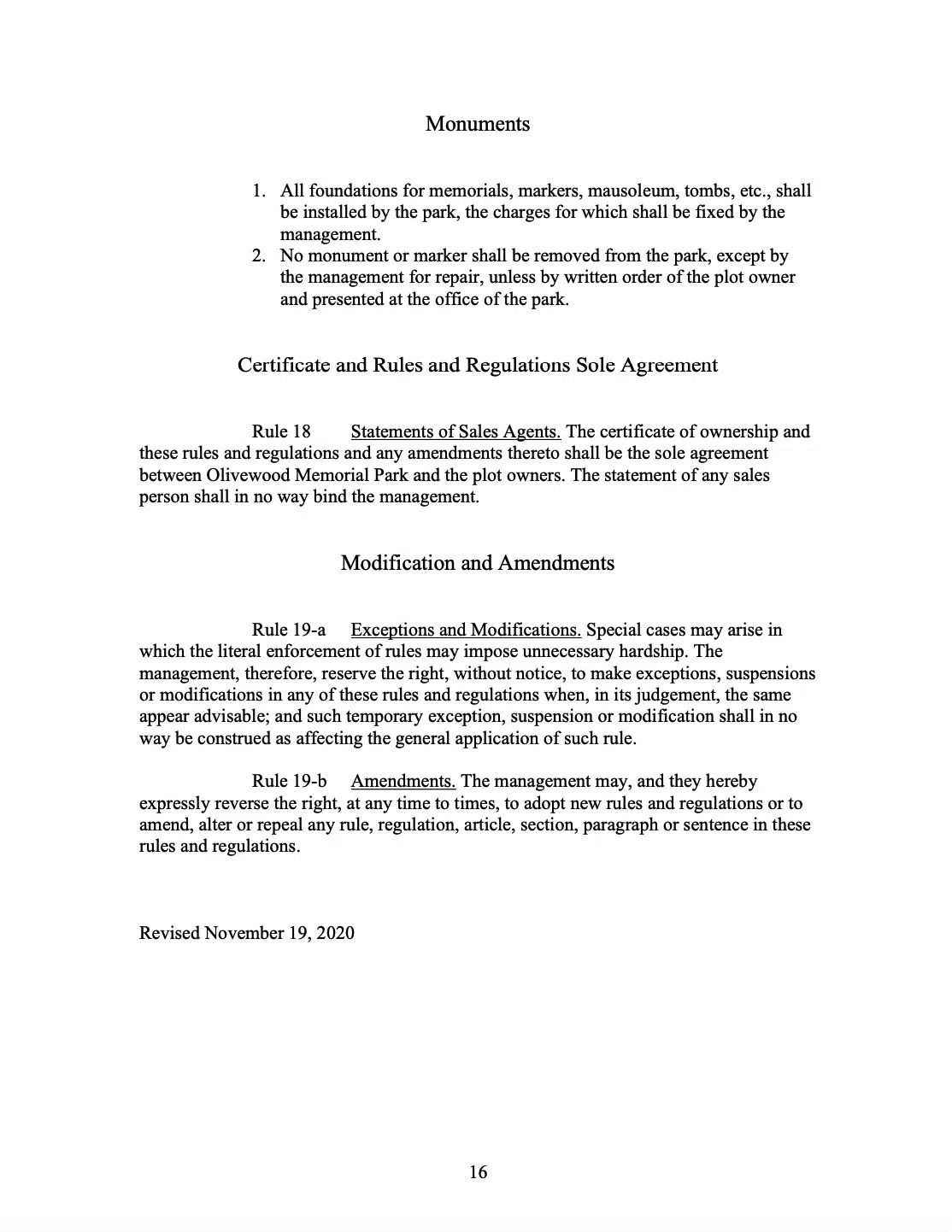 Olivewood Memorial Park Rules & Regulations Olivewood Cemetery