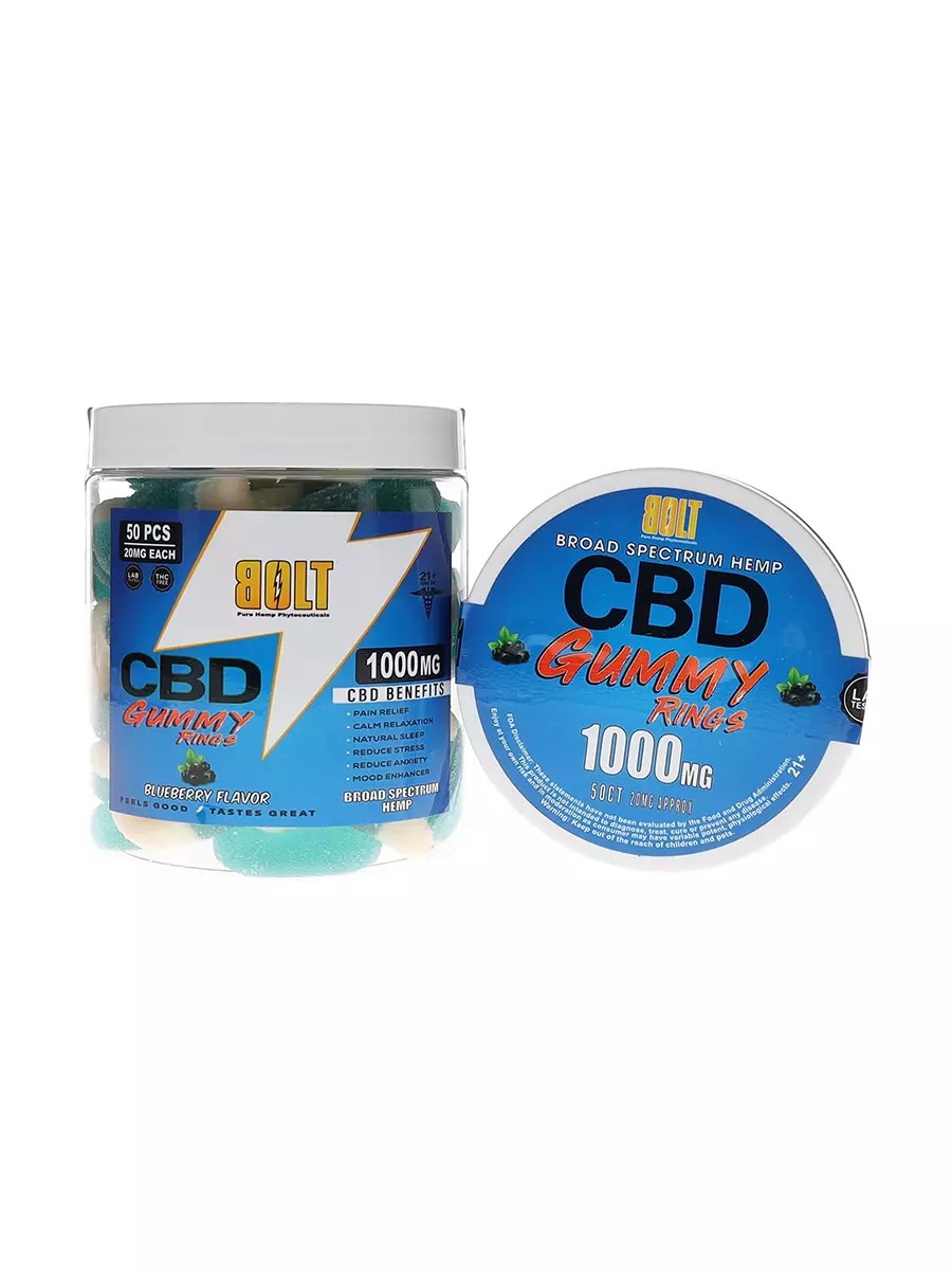 Blueberry Bolt CBD Gummy Rings 1000mg FREE SHIPPING