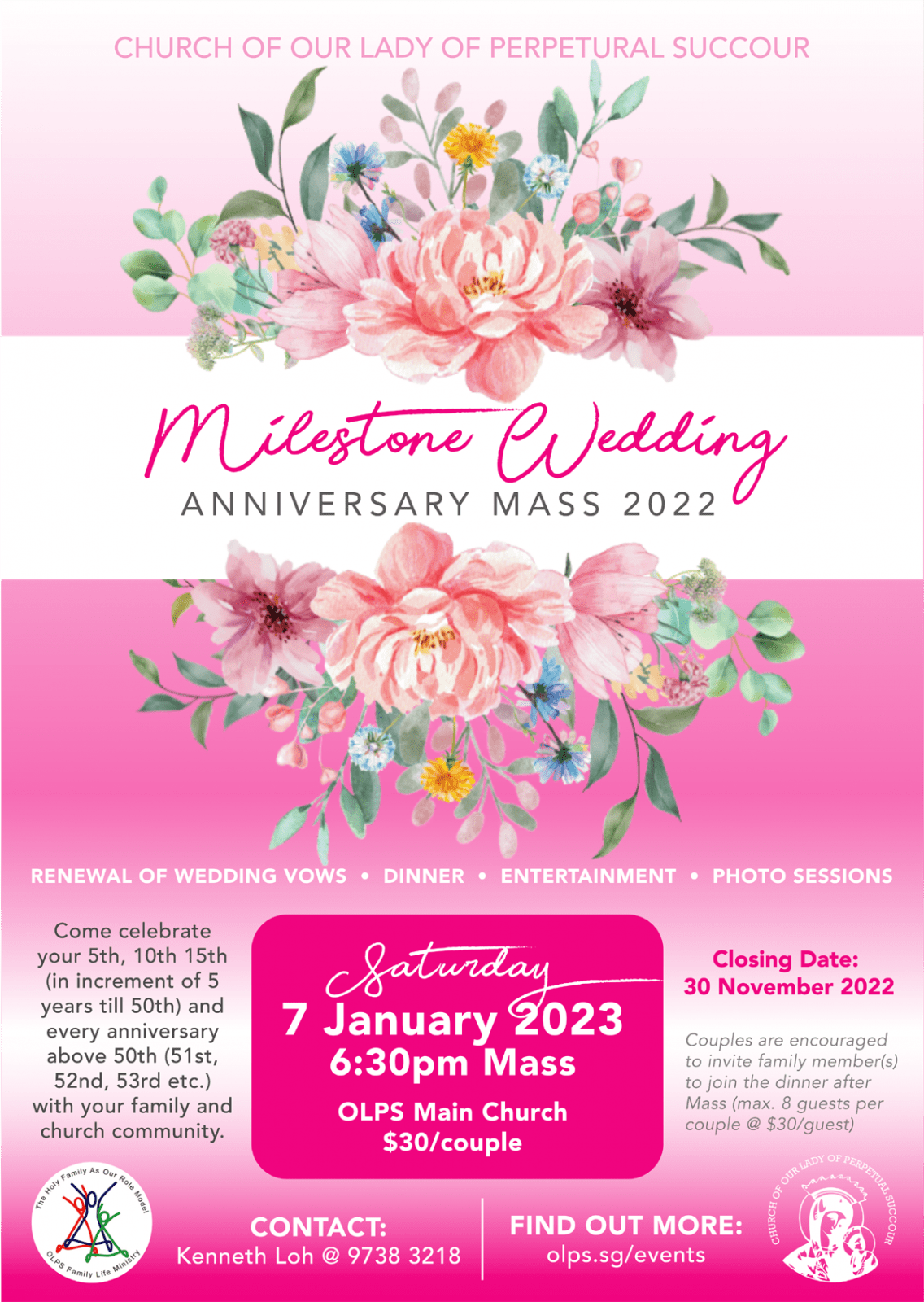 Milestone Wedding Anniversary Mass 2022 Church of Our Lady of