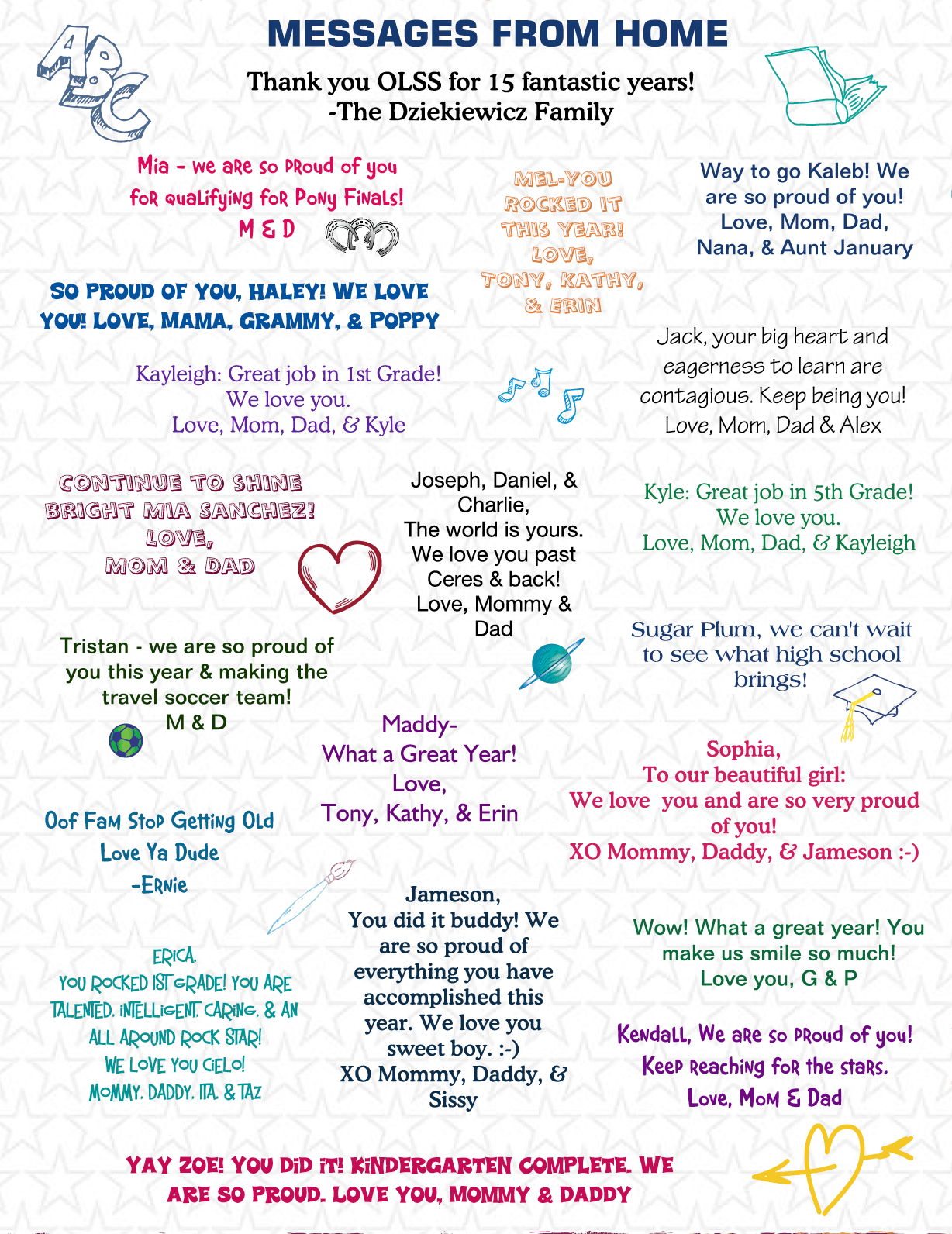 Yearbook Message from Home