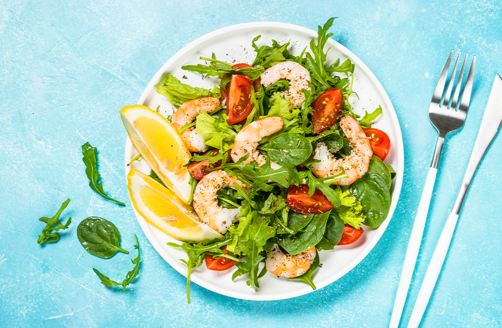 Tropical shrimp salad with Extra Virgin Olive Oil Extra Virgin Olive Oil