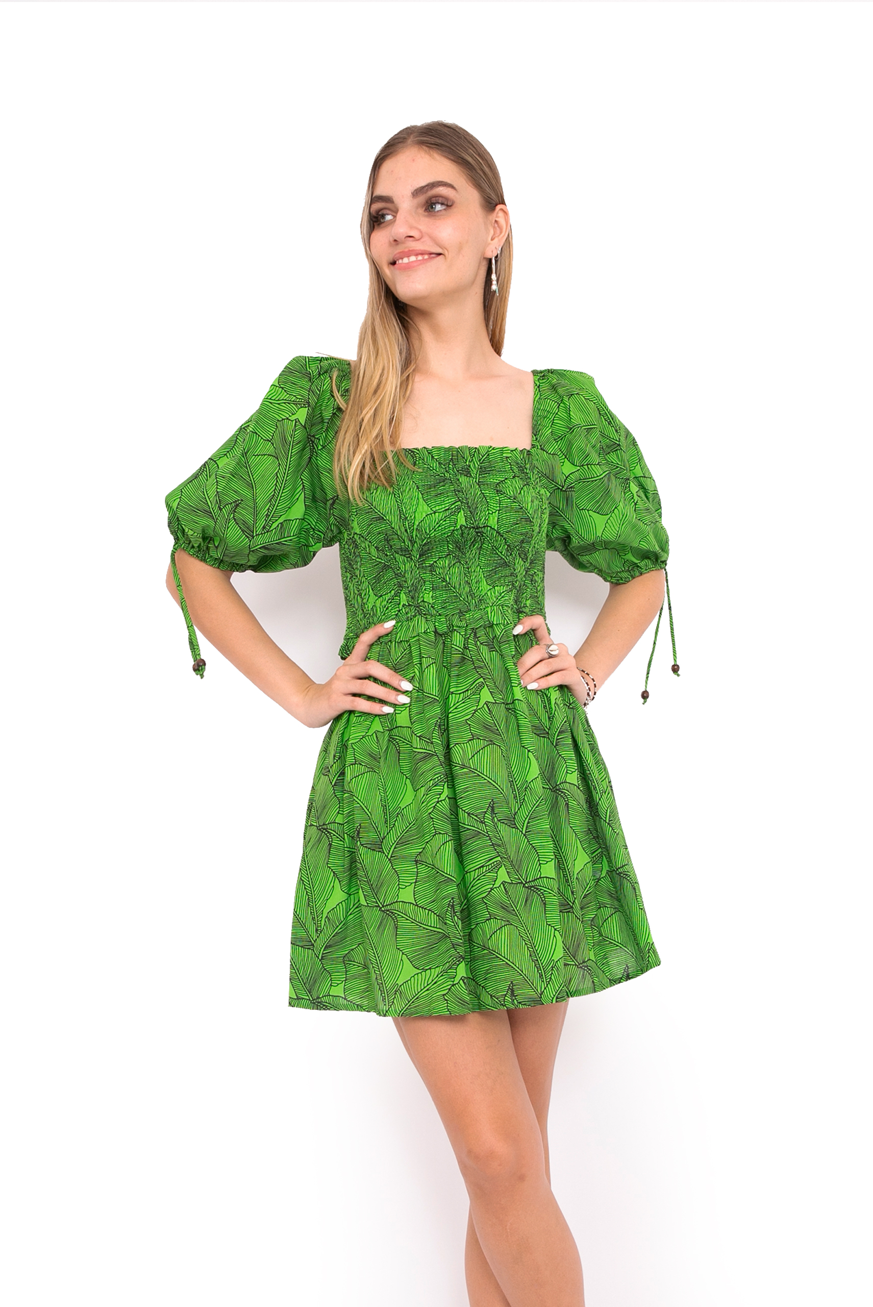 Katya Mini Dress Green Leaf OM Designs