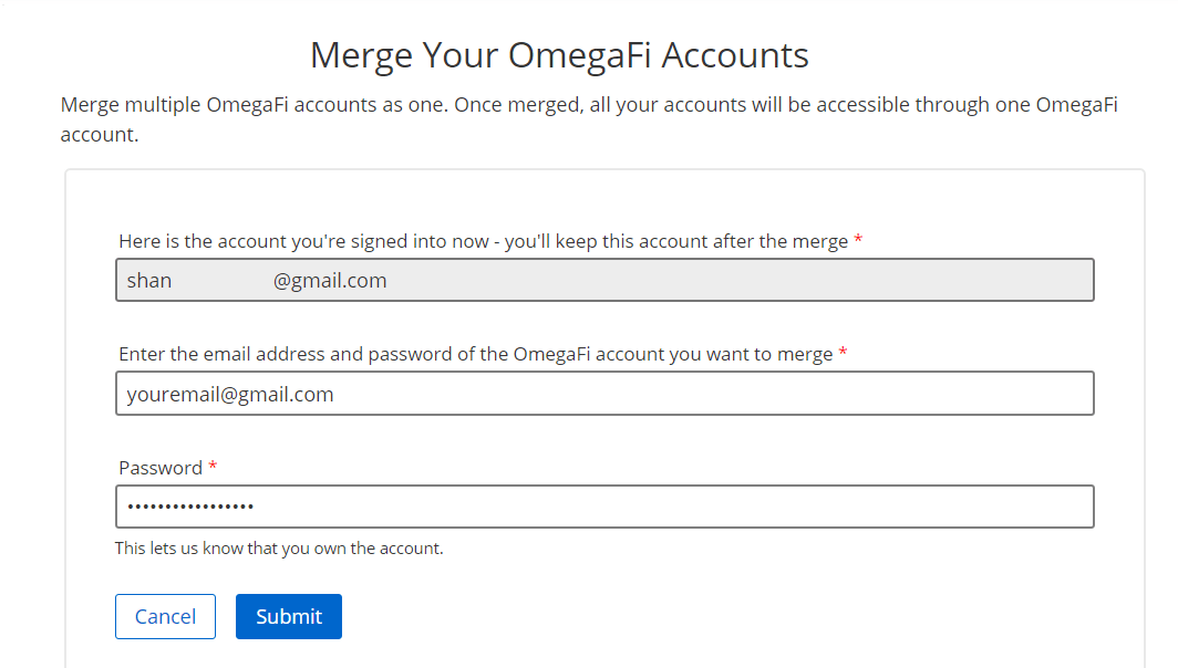 How do I use the same email for all OmegaFi logins? OmegaFi