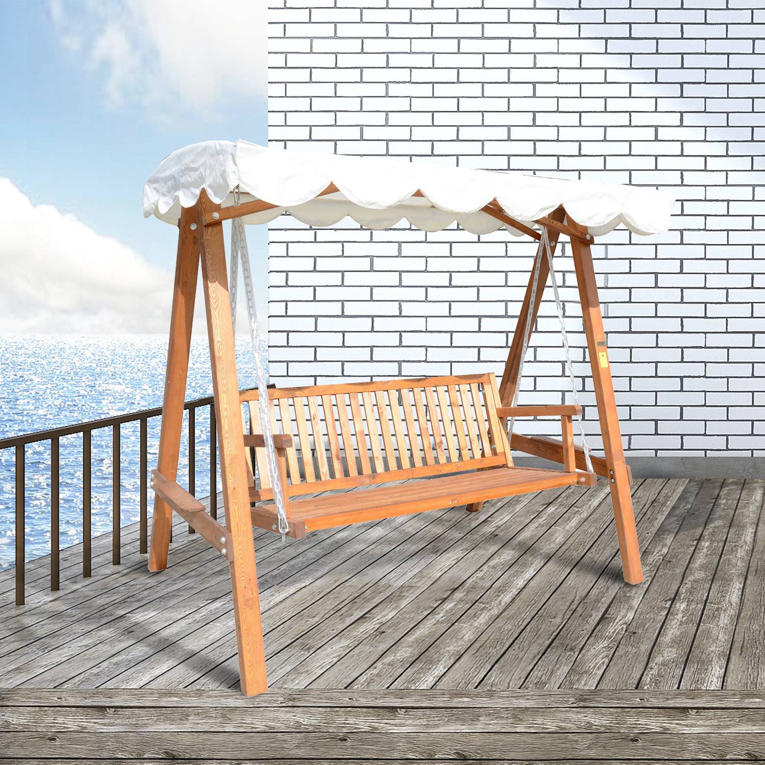 Baloiço com cadeira em madeira natural para Exterior 200 x 130 x