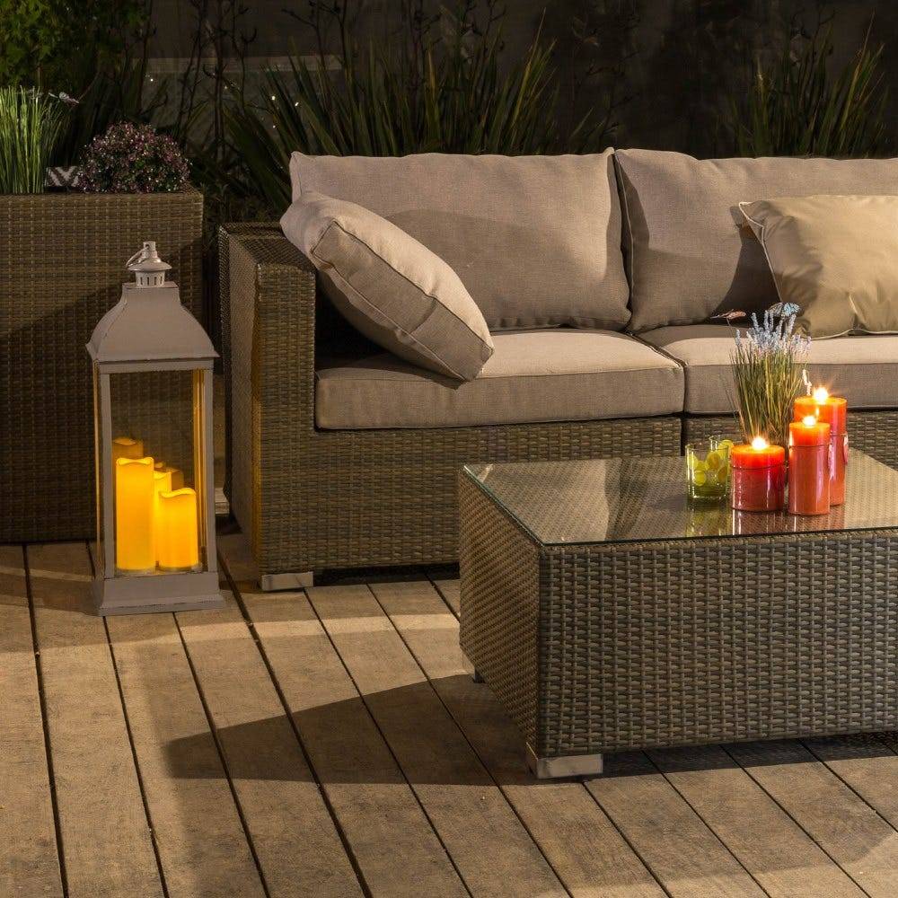 Sofá para jardim Marlene de Ratan Sintético com 2 lugares, Cor Taupe