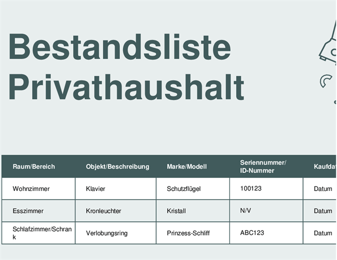 Bestandsliste Privathaushalt
