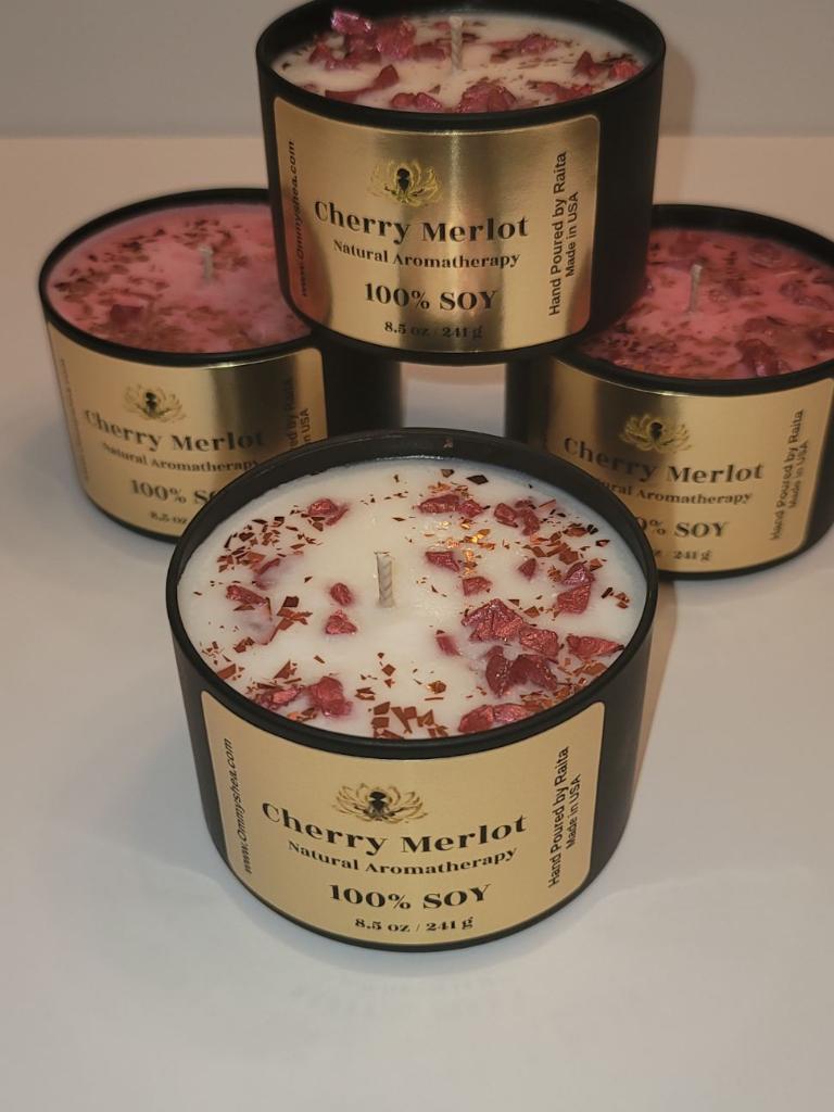 Cherry Merlot Om Candles (8 hours burn time) 100 Soy (8.5oz) Om
