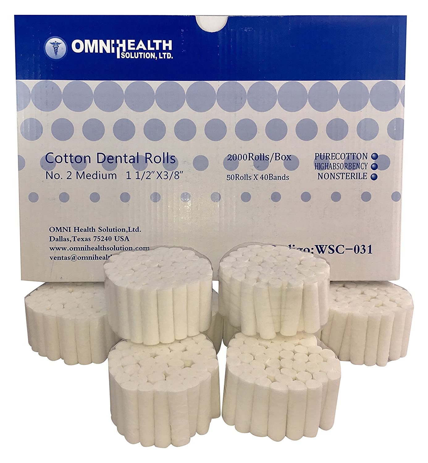 Dental Cotton Rolls 1.0x3.8cm [2,000pcs/BX] Omni Health