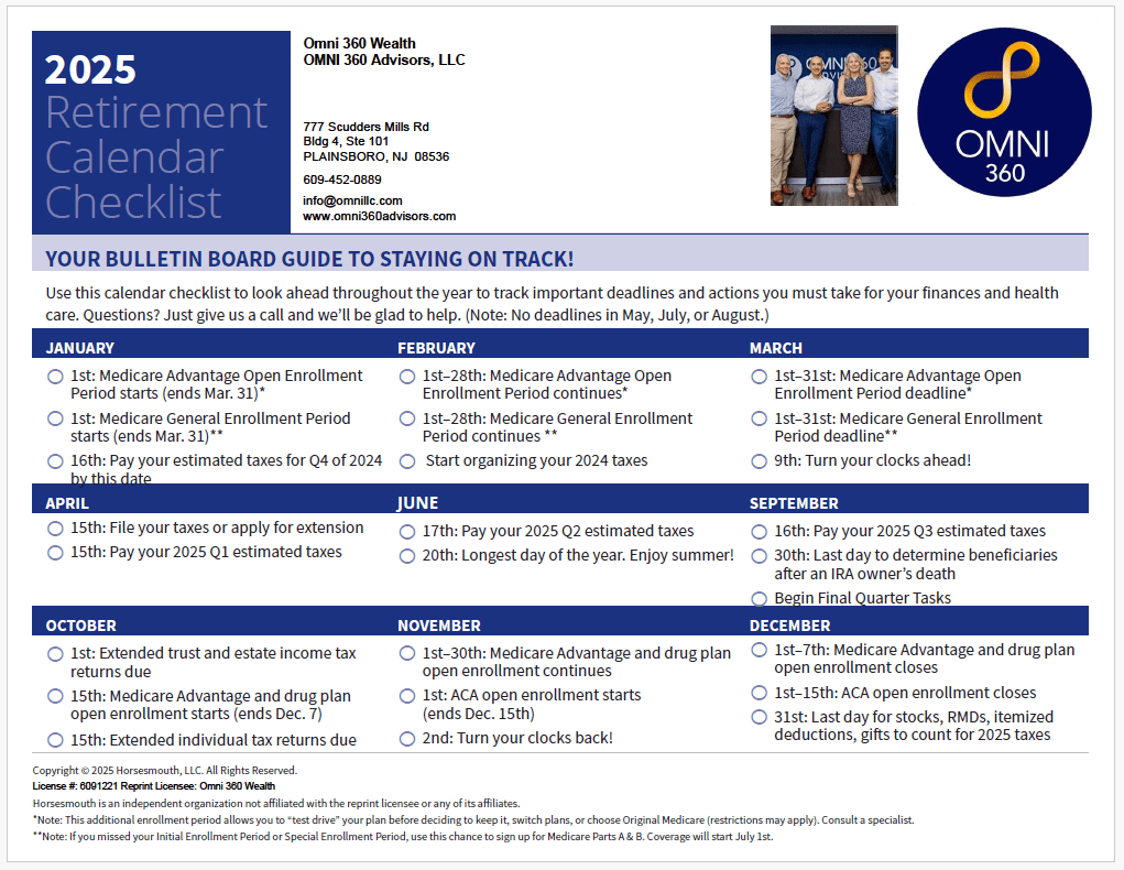 Stay on Track with the 2025 Retirement Calendar Checklist Integrated Tax Planning, Legal Planning & Financial Planning