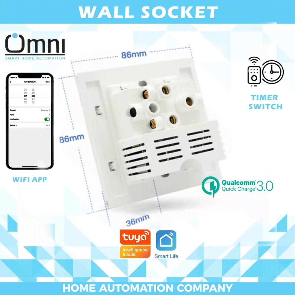 Smart universal wall socket with USB 2 Ports Fast Charging