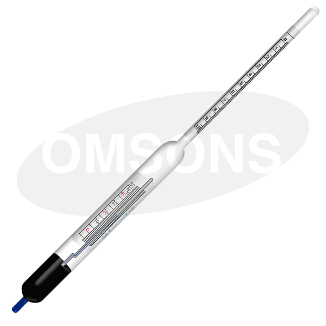 Brix (°Bx) Glass Hydrometers with Builtin Thermometer with NABL