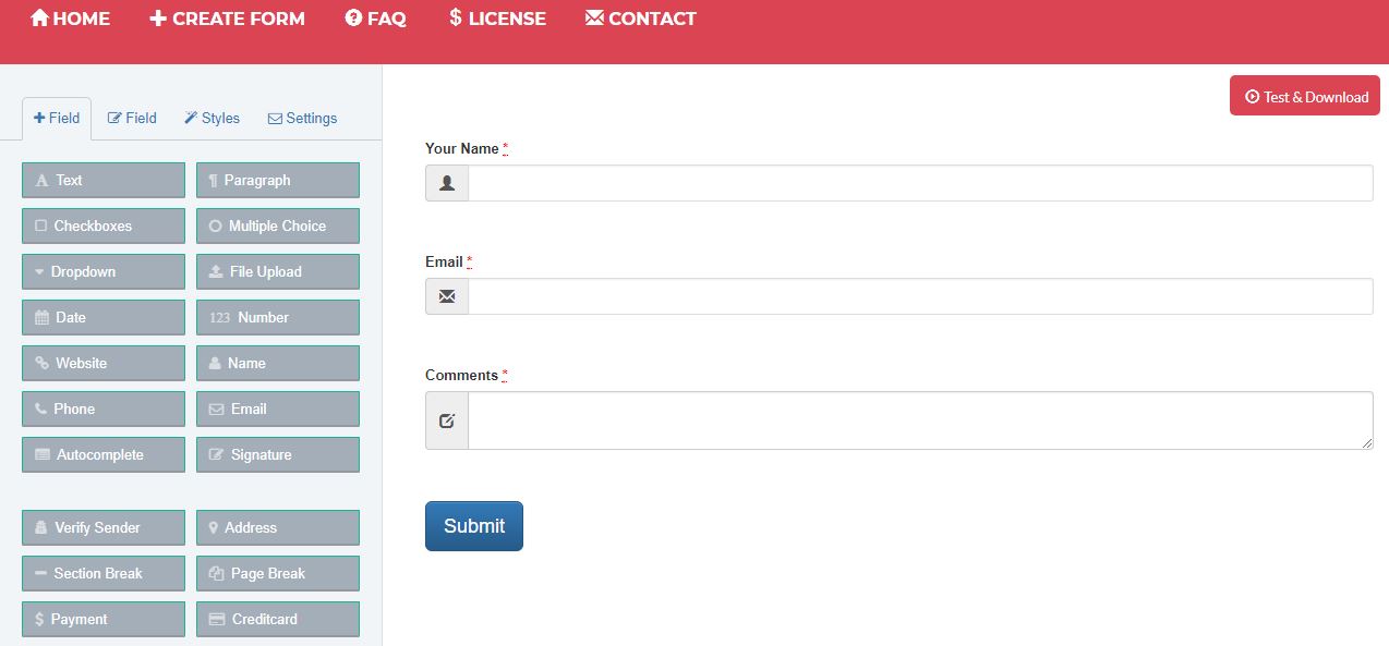 jQuery Form Builder On Air Code