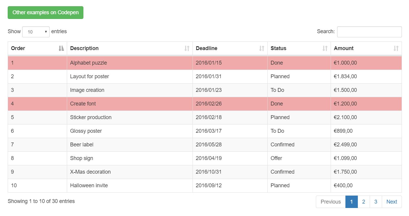 17+ Datatable CSS Examples with Code Snippet OnAirCode