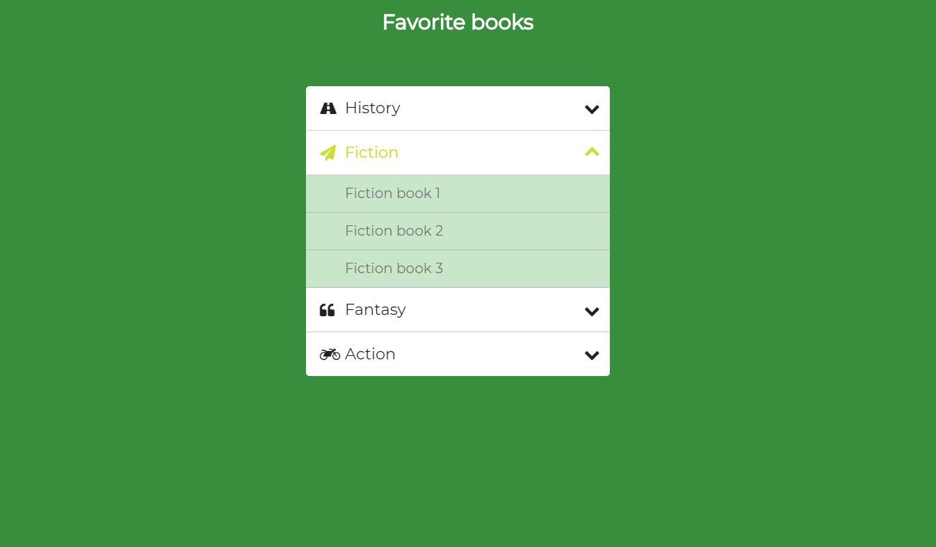 JavaScript Accordion Menu display Favorite books like