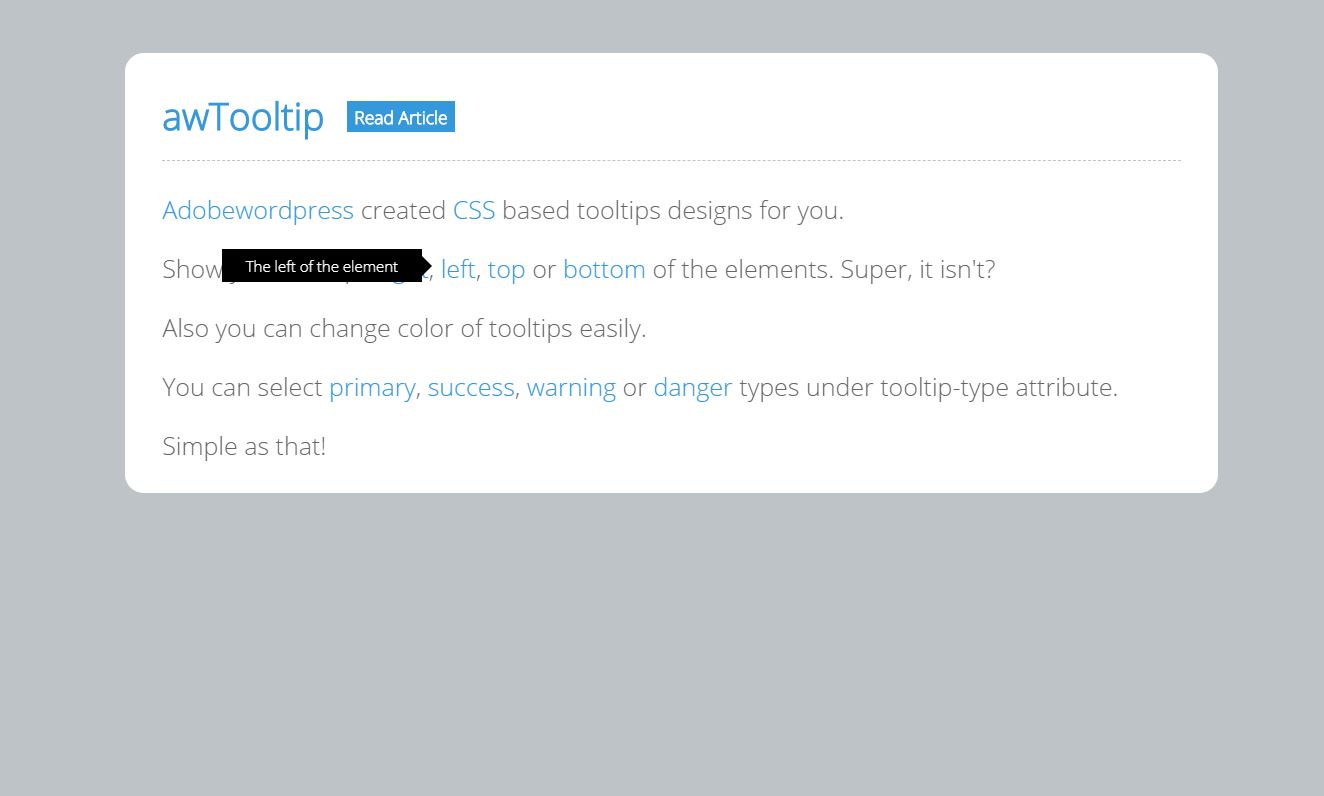 JavaScript JS Custom awtooltip example