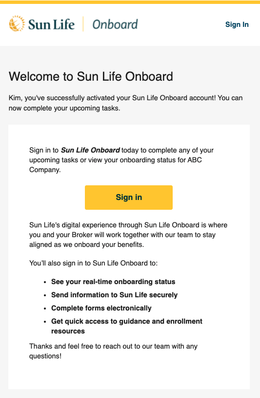 Signing in to your account in Sun Life Onboard Sun Life Onboard