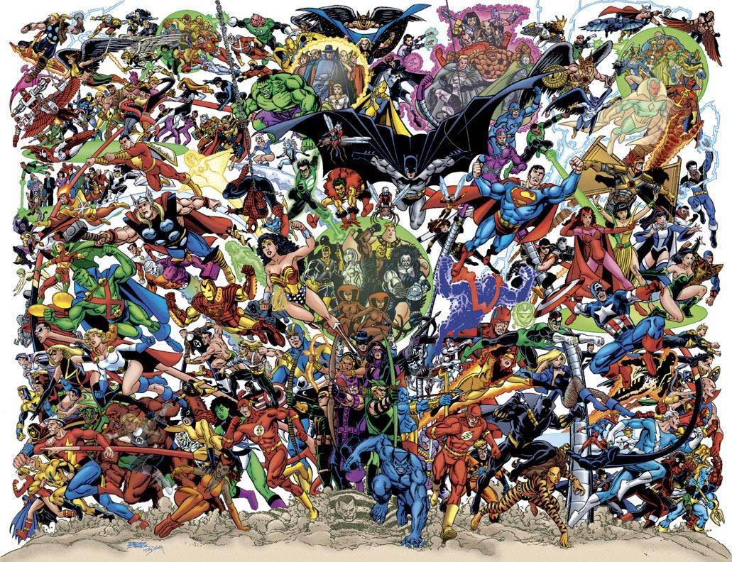 Marvel/DC JLA/Avengers Artwork by Perez Once Upon A Geek