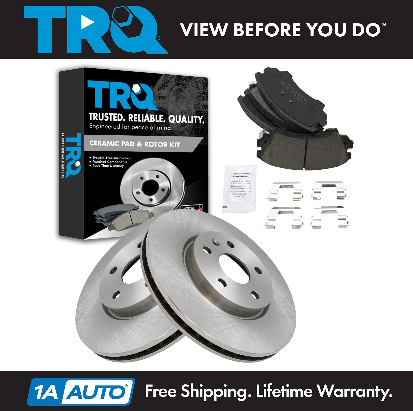 TRQ Front Ceramic Brake Pads & 2 Rotors Set for 1112 Chevy Camaro V6 3