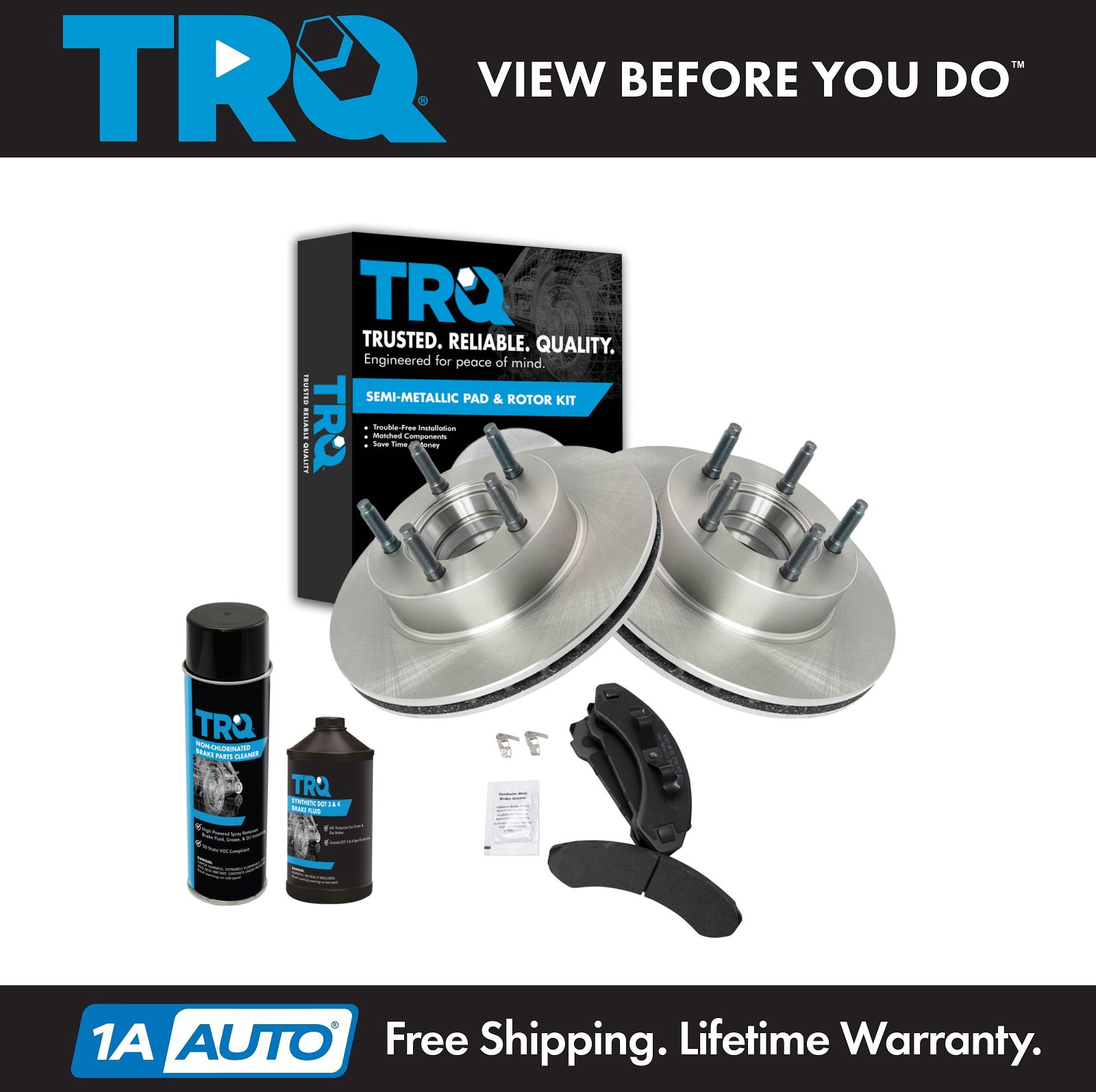 TRQ Front 4WD Brake Rotor Semi Metallic Pad Kit w/Fluids for SUV Ranger