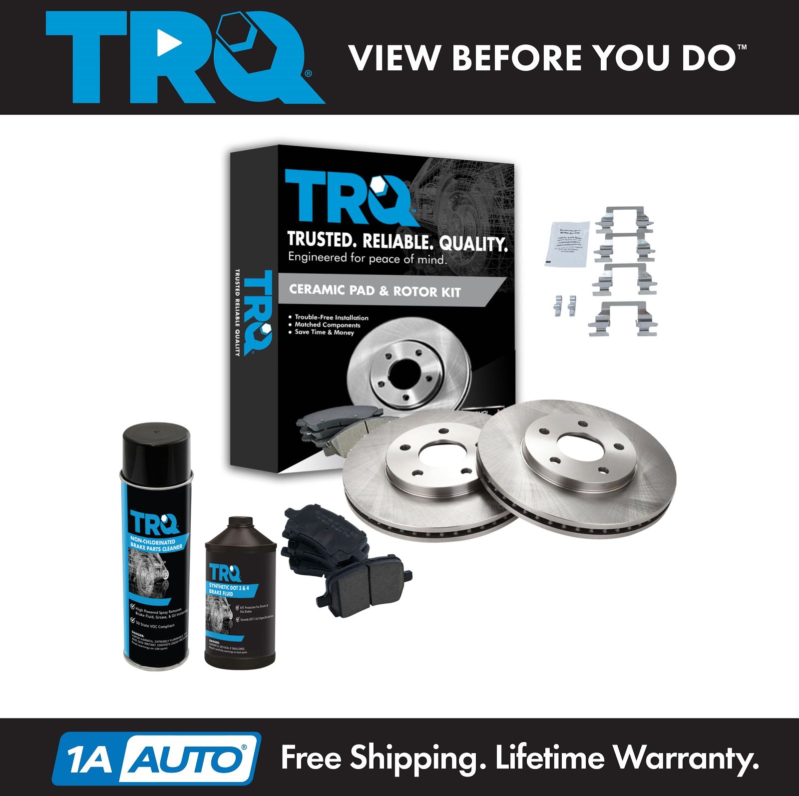 TRQ Front Premium Ceramic Brake Pad & Rotor Kit w/Chemicals for 0611