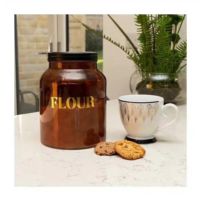 Flour Vintage Style Glass storage Jar in Amber Gold One and Every