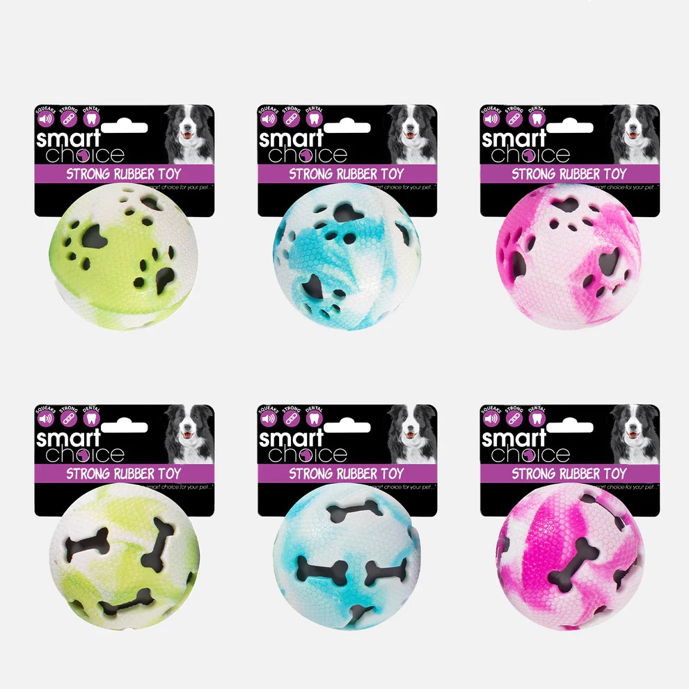 Smart Choice Rubber Squeaker Ball Dog Toy 7.5cm Assorted Colours One