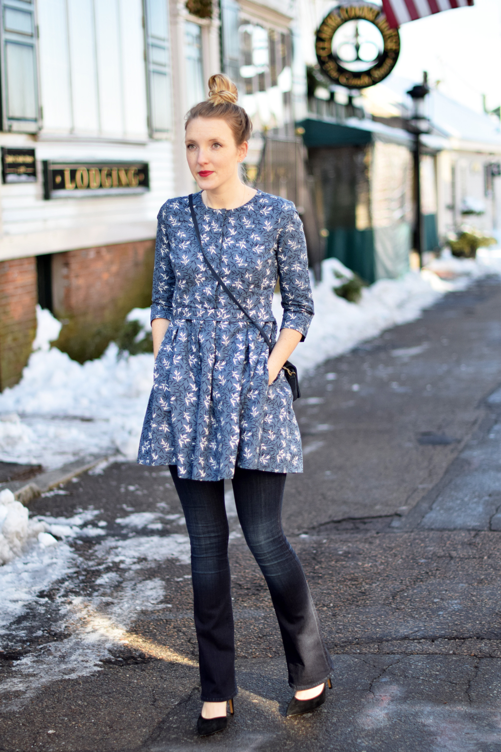 flared dress over jeans One Brass Fox