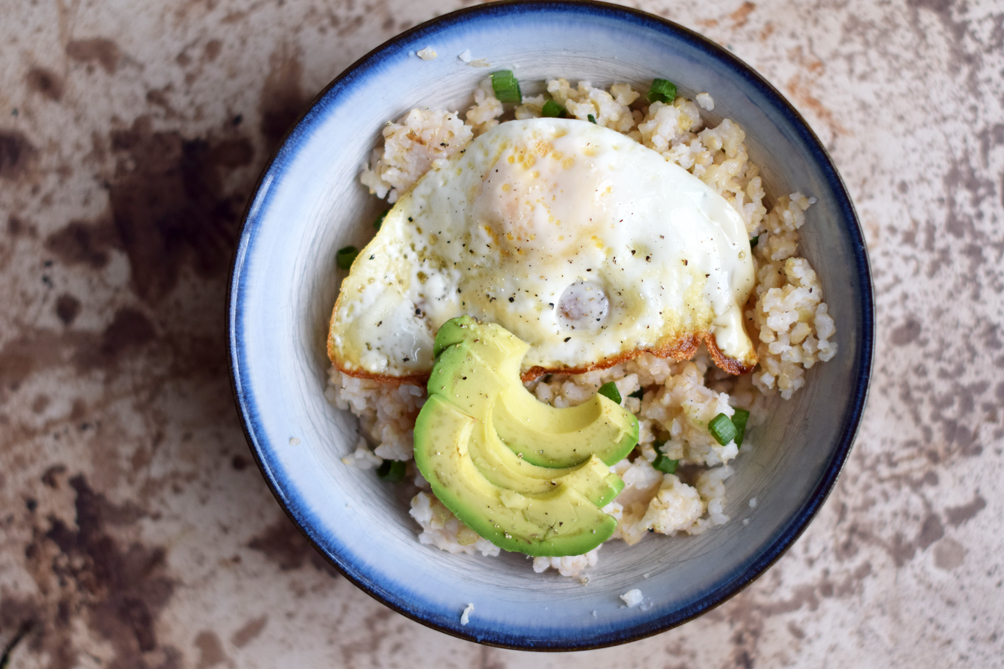 fried egg avocado rice bowl One Brass Fox