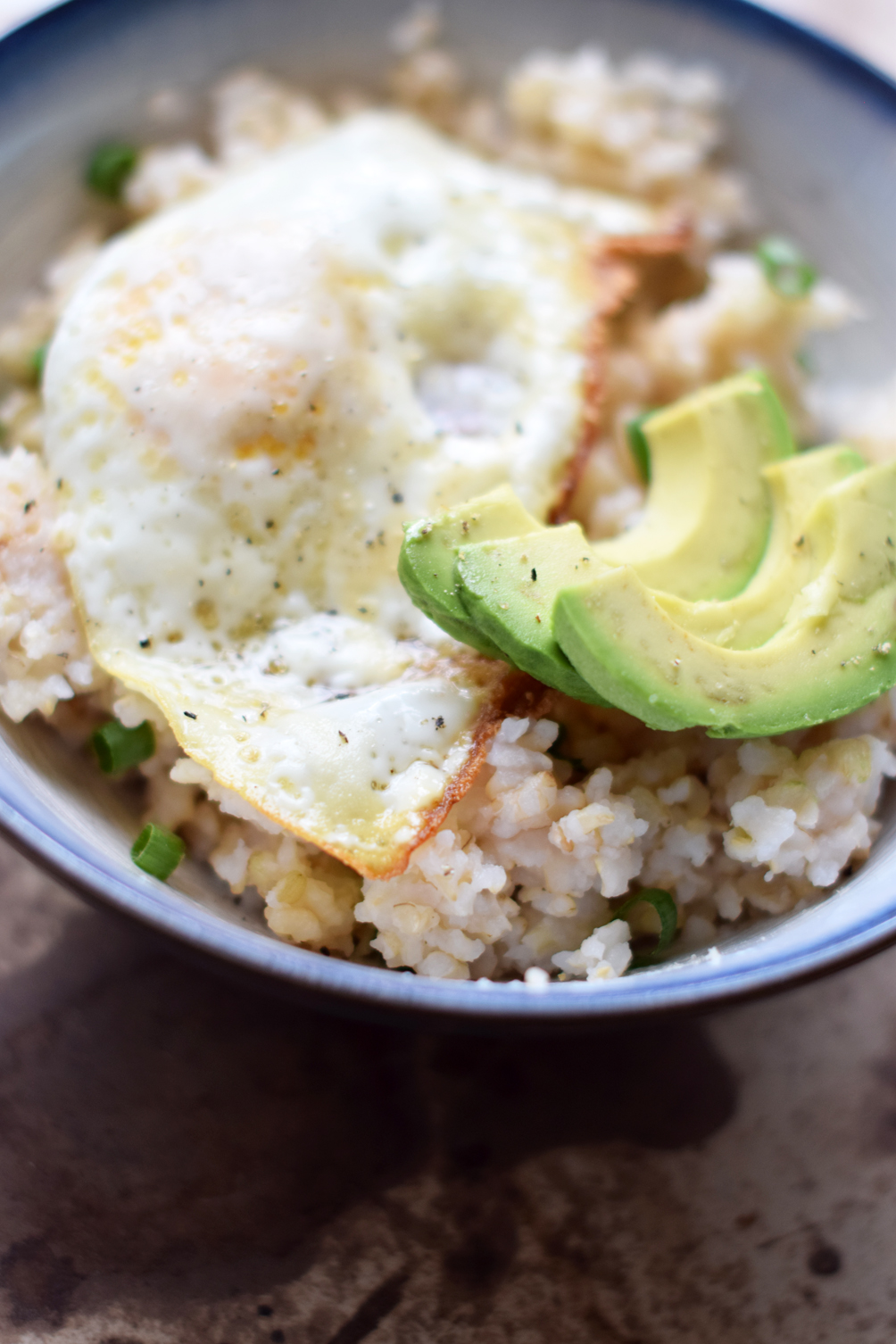 fried egg avocado rice bowl One Brass Fox