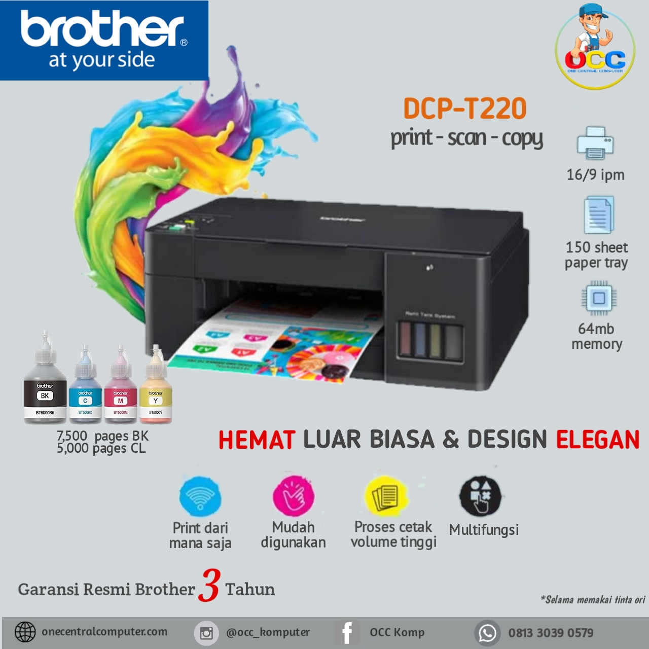 Printer Brother Ink Tank DCP T220 One Central