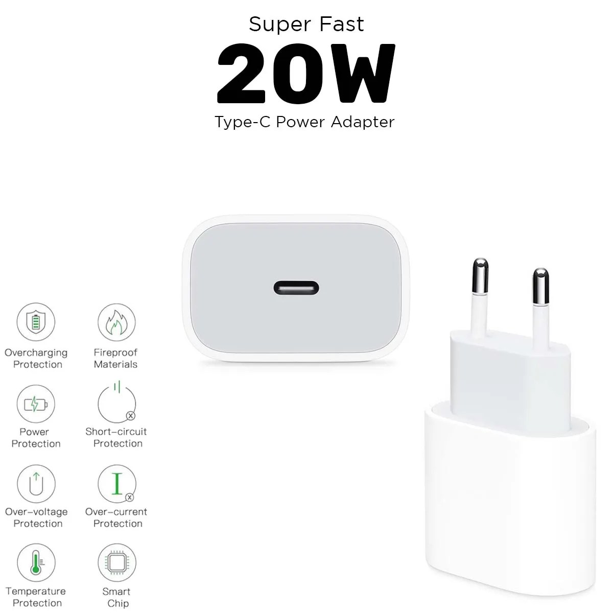 Fast Charger for iPhone 20W Power Adapter 2 Pin Fast Charger One