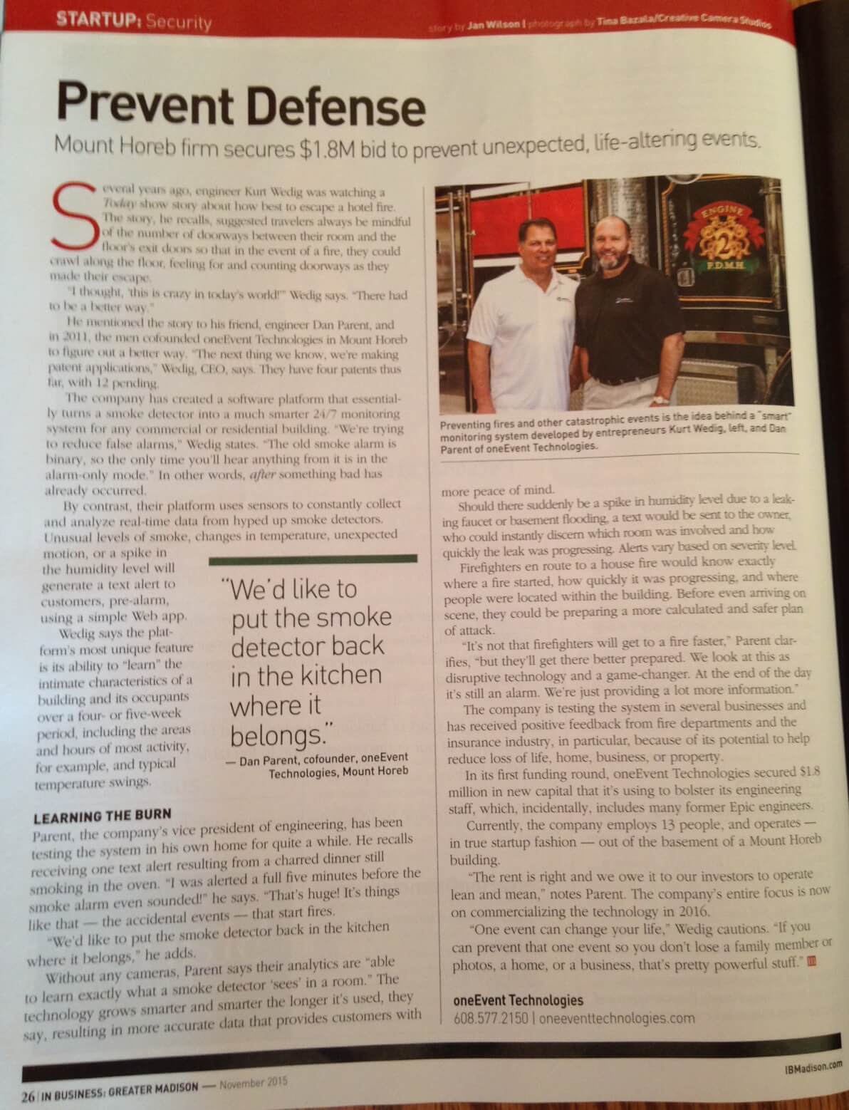 OneEvent Featured in In Business Magazine's Startups Column OneEvent