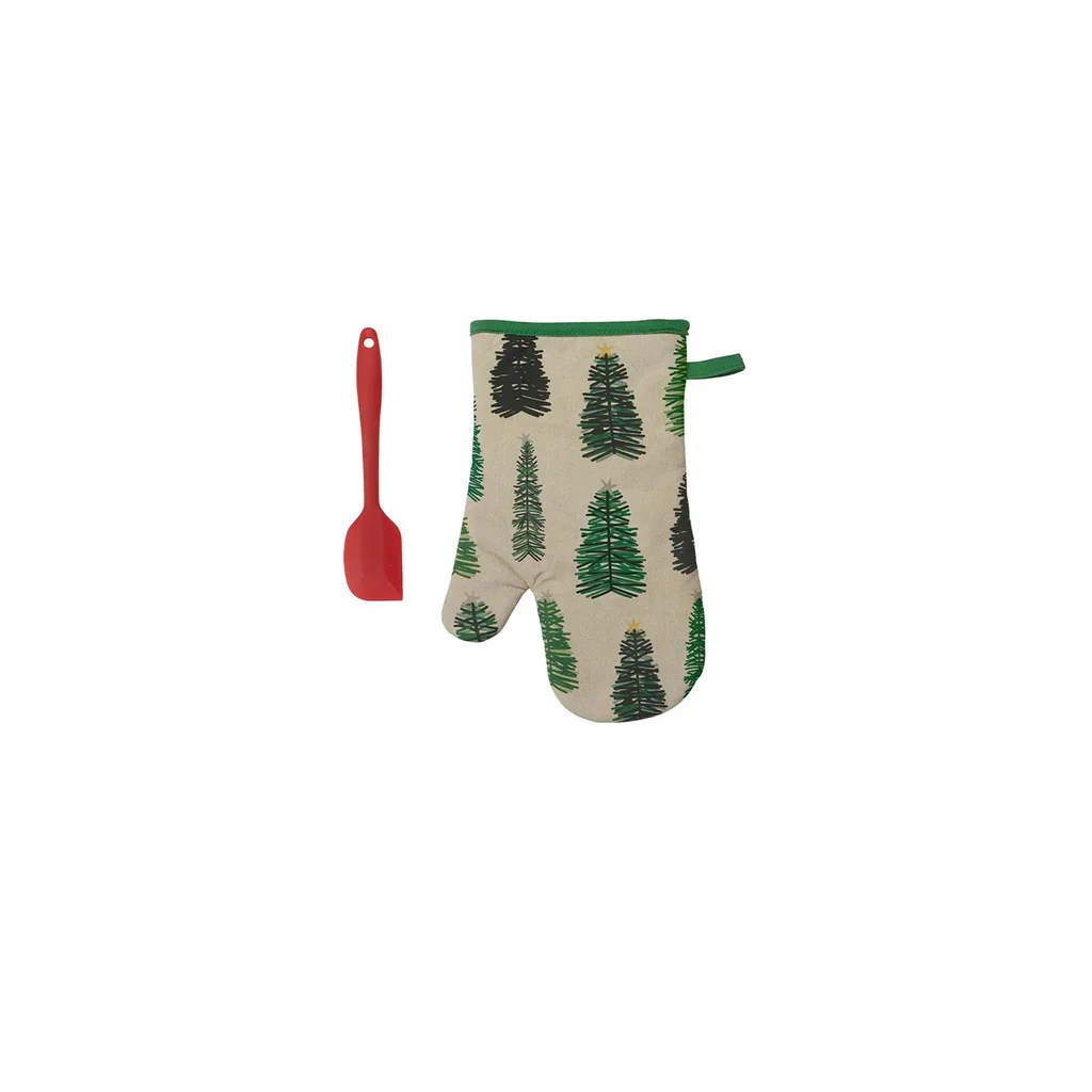 Christmas Trees 2pc Holiday Kitchen Set Oven Mitt and Spatula Forest One Fine Food