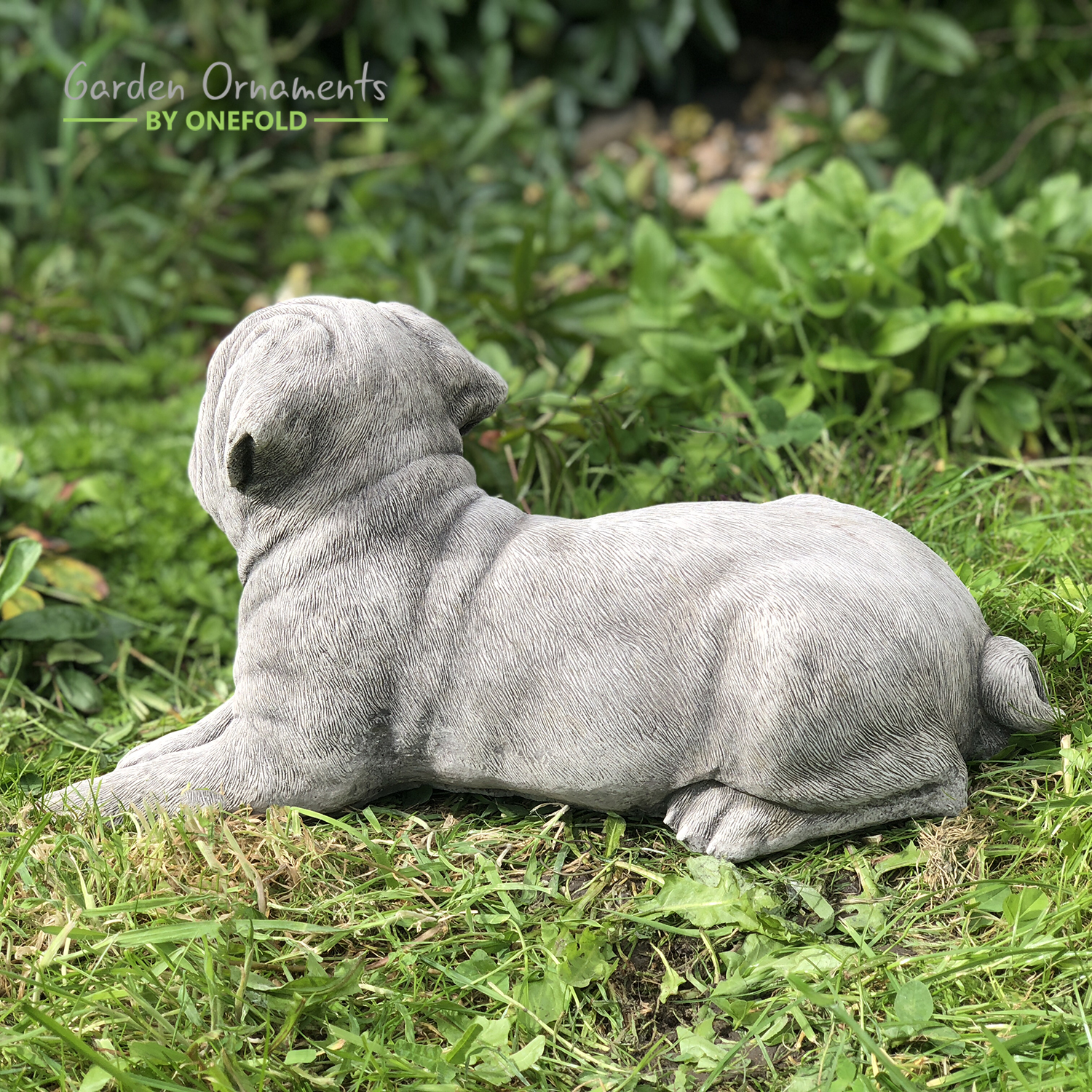 Lying Pug Dog Garden Statue Ornament Onefold Ltd