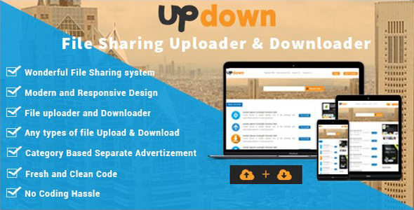 UpDown Unlimited File Sharing Uploader + Downloader + Blogging PHP