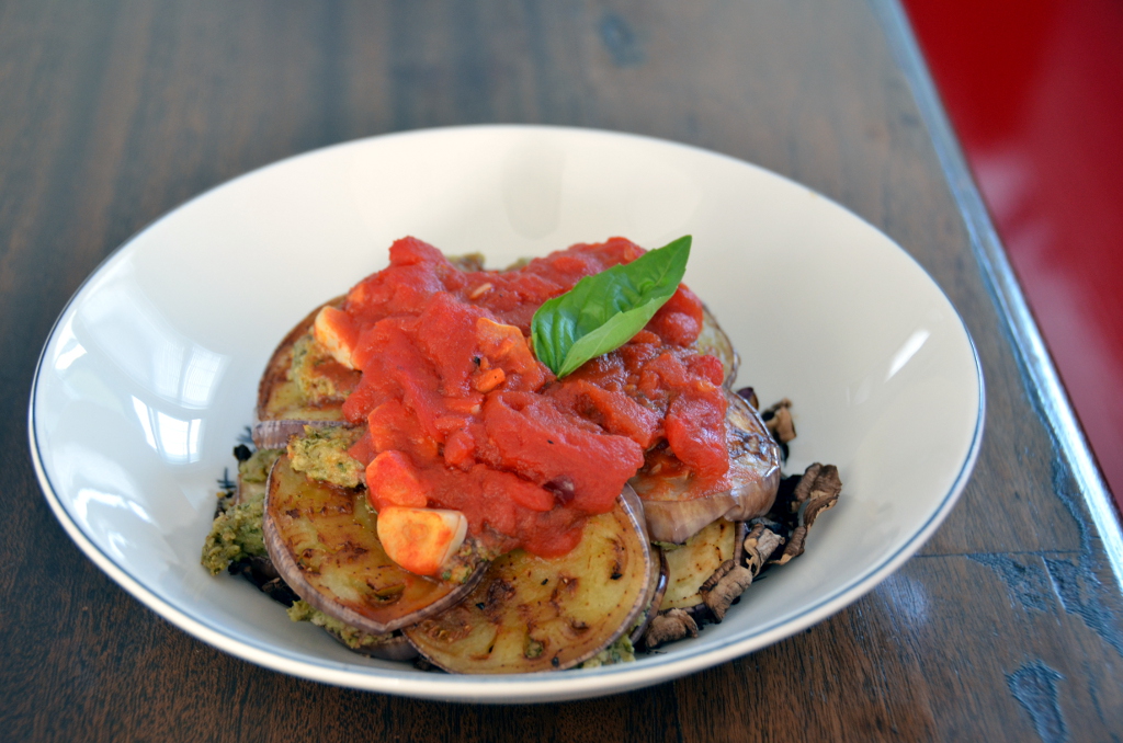Individual PortobelloEggplant Lasagnas with Arugula and Goat Cheese