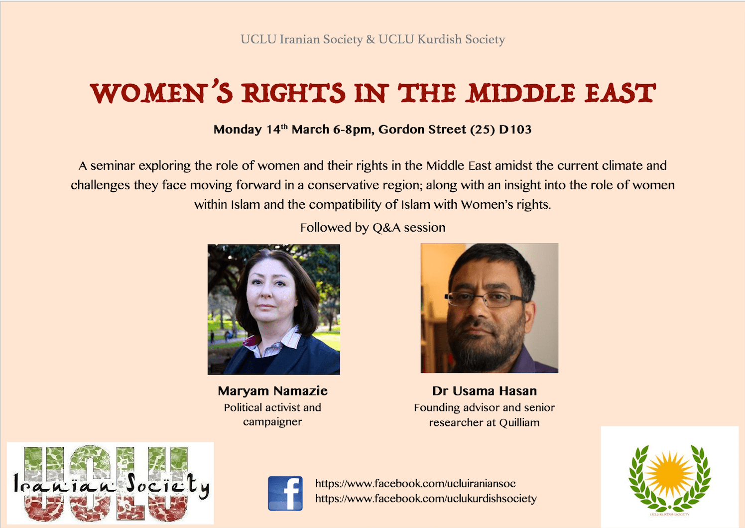 14 March 2016, Women’s Rights in the Middle East, UCLU One Law for All