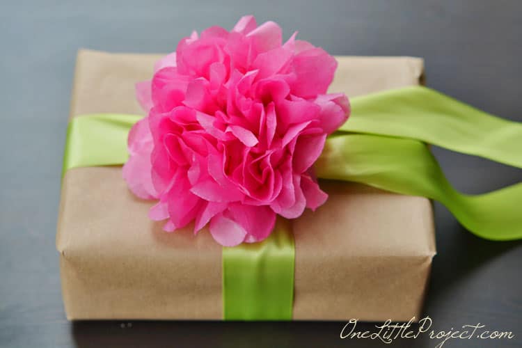Gift wrapping with tissue paper flowers
