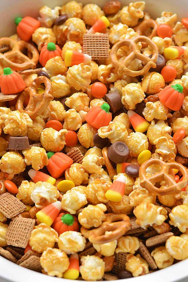 Scarecrow Crunch Snack Mix Recipe Halloween Caramel Corn