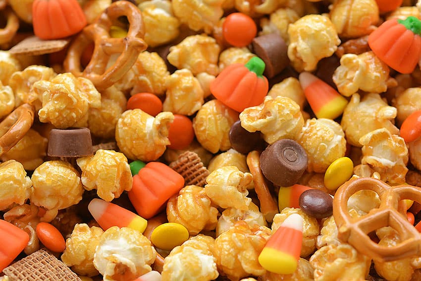 Scarecrow Crunch Snack Mix Recipe Halloween Caramel Corn
