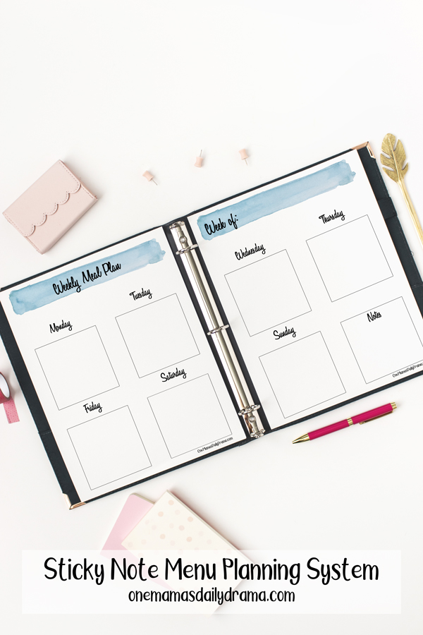 Sticky Note Menu Planning System Meal Plan Printables