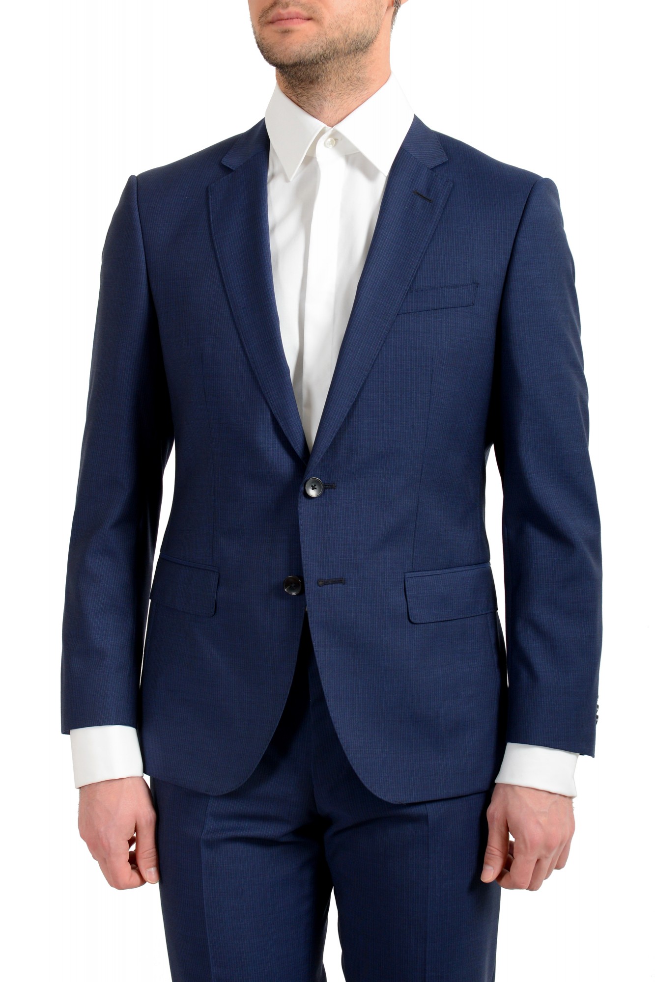 Hugo Boss Men's "Huge6/Genius5" Blue Slim Fit 100 Wool Striped Two