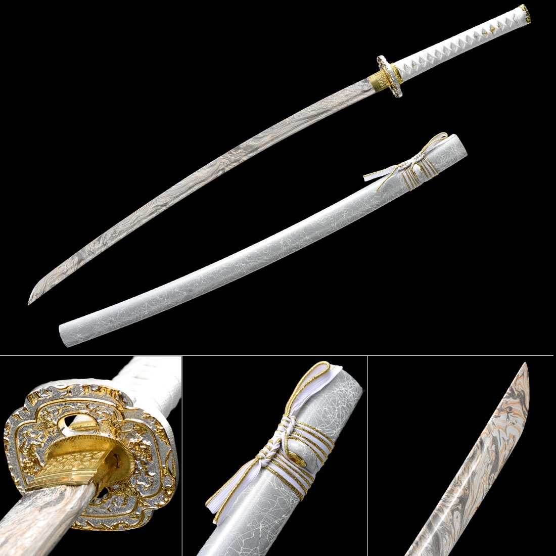 Handmade 1045 Carbon Steel Gray Saya Full Tang Real Japanese Katana