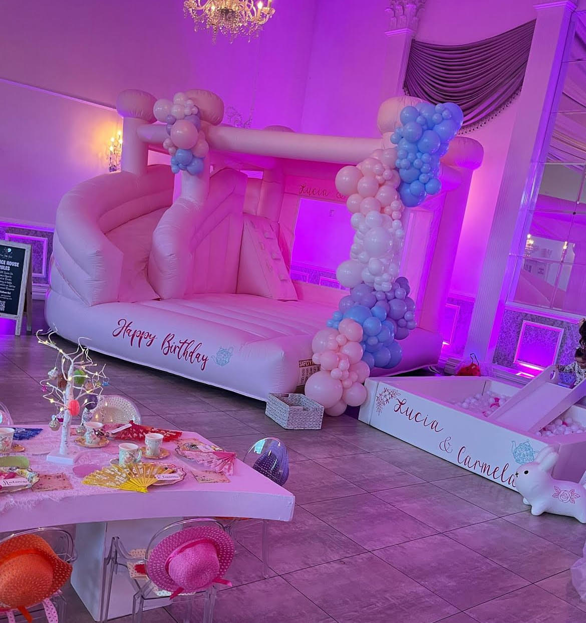 *Luxe* Light Pink Bounce House w/Slide Combo One Stop Hop Party Rentals