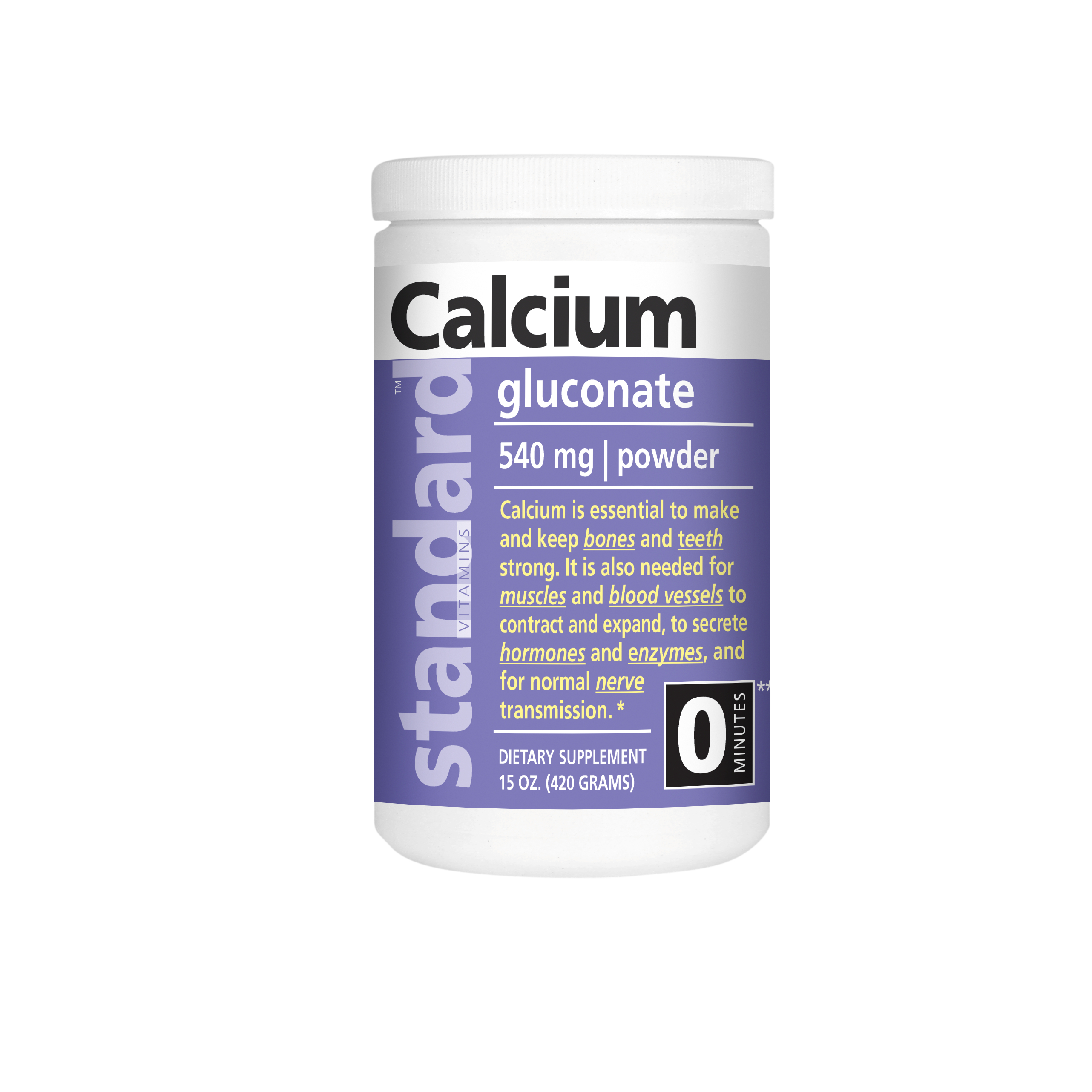 STANDARD VITAMINS CALCIUM GLUCONATE POWDER 15 OZ (420 Grams) One