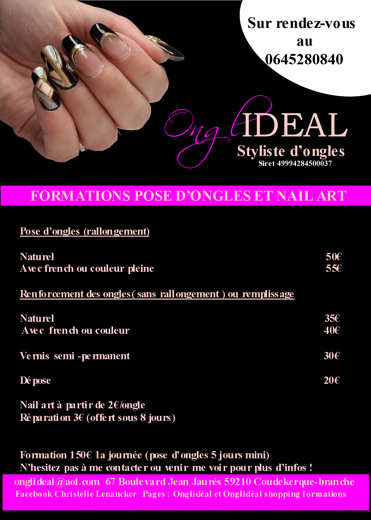 Tarifs institut Onglidéal