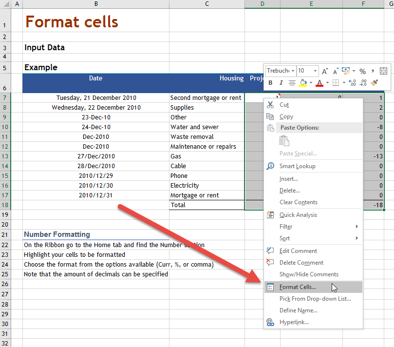 Formatting of cells • OnlineExcelTraining.AuditExcel.co.za
