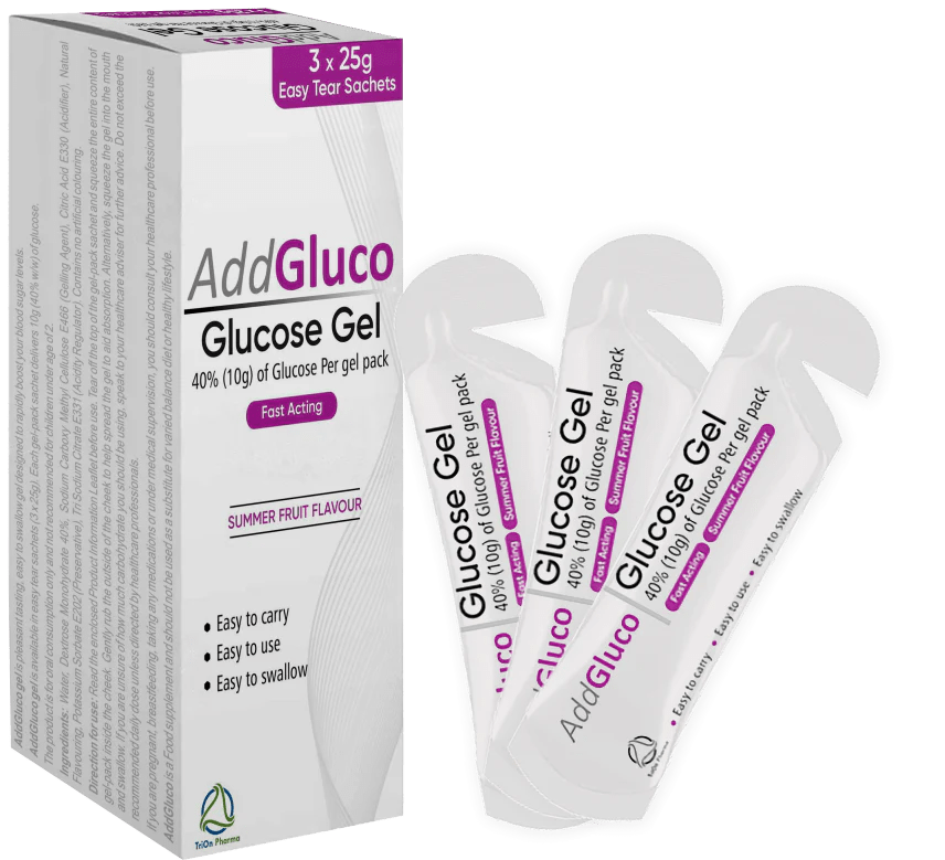 AddGluco Glucose Gel 40 (10g) of Glucose Gel Pack 3 x 25g Easy Tear S