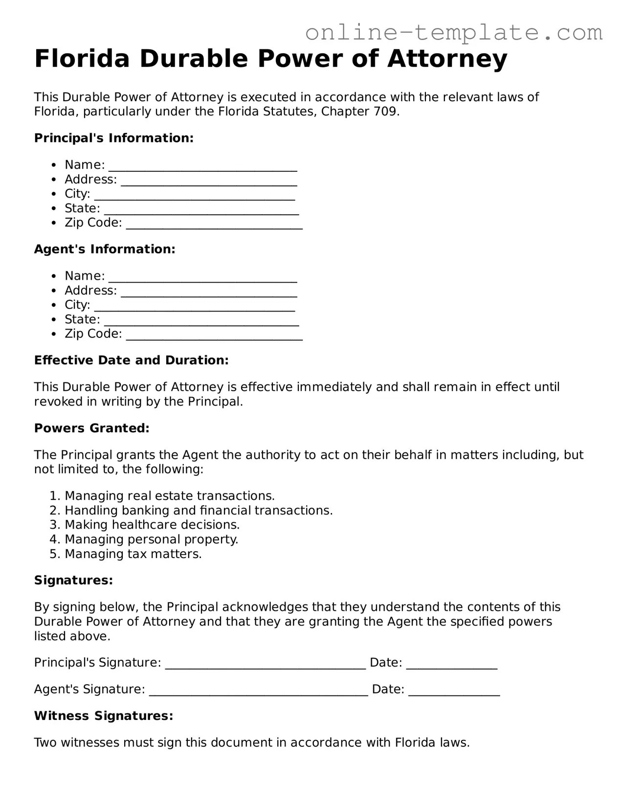 Download Florida Durable Power of Attorney Template ⋆ Online Templates